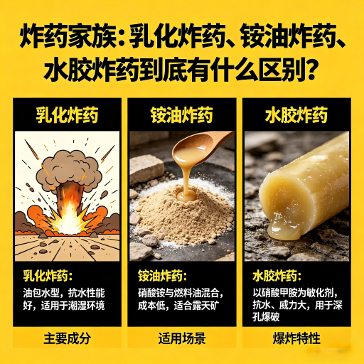 江山炸药家族：乳化炸药、铵油炸药、水胶炸药到底有什么区别？
